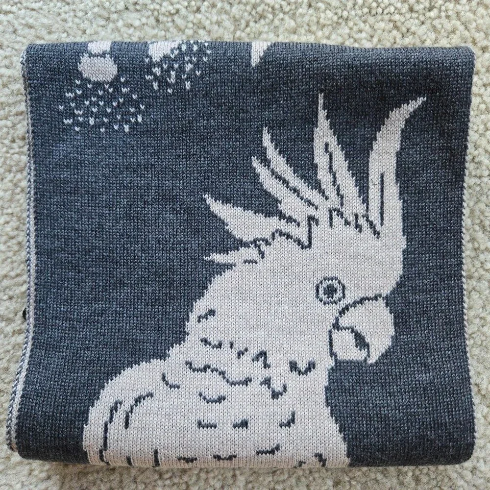 NWT Otto & Spike Merino Scarf Wool Knit Cockatoo Parrot Bird Charcoal GREY